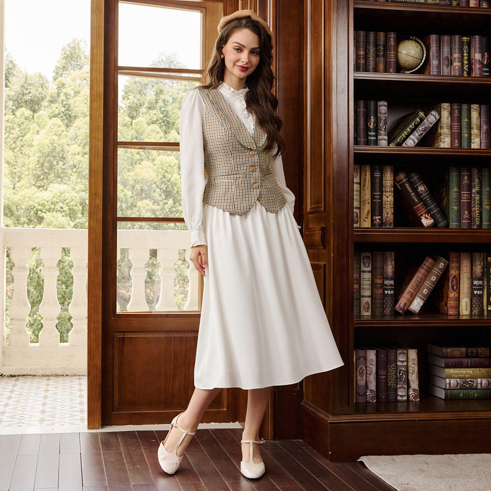 belle poque Vintage Lapel Collar Suit Vest Tops for Women Work Dressy Waistcoat Blazer with Pockets