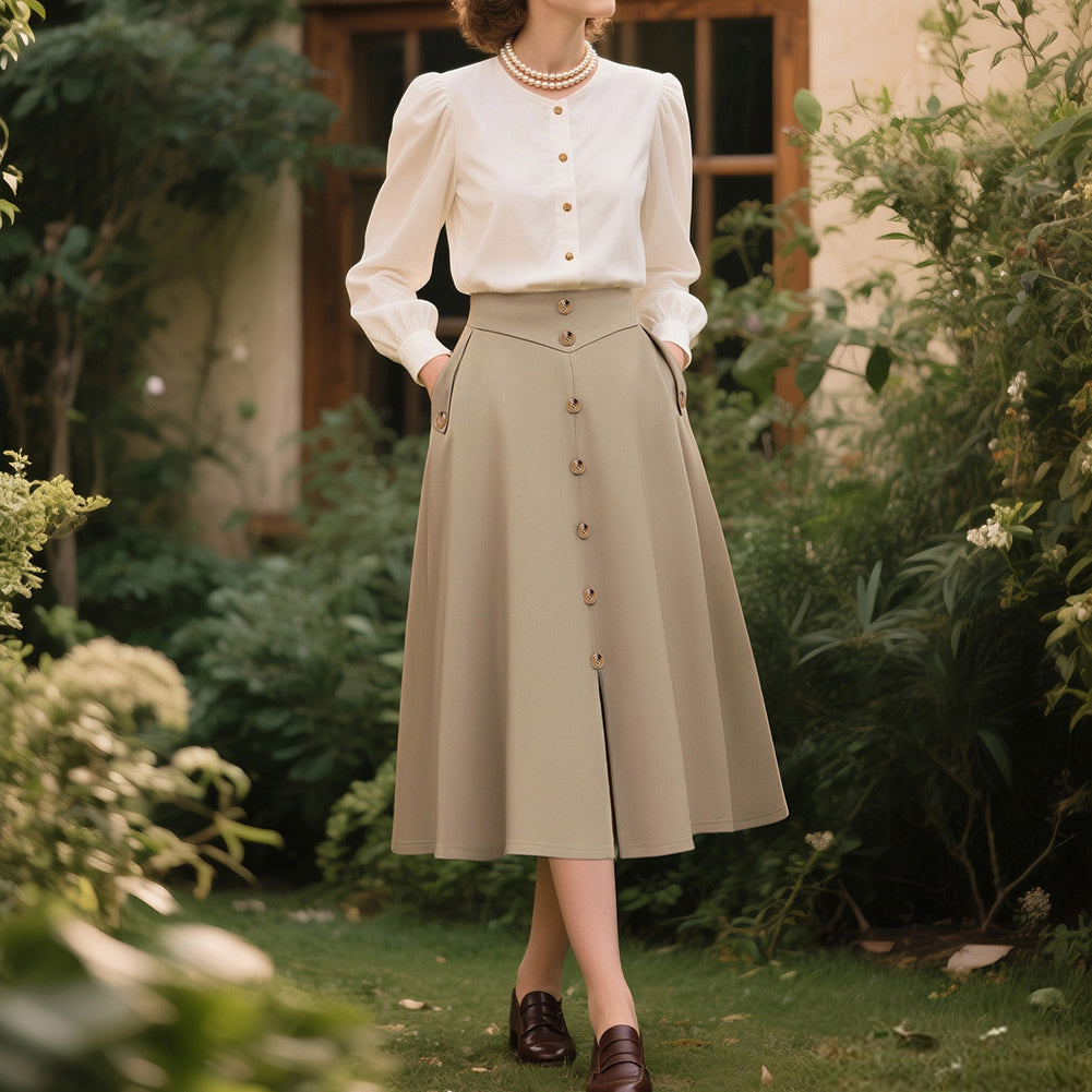 belle poque Belle Poque Women's Vintage A-Line Skirt with Slit Hem