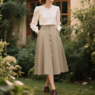 belle poque Belle Poque Women's Vintage A-Line Skirt with Slit Hem