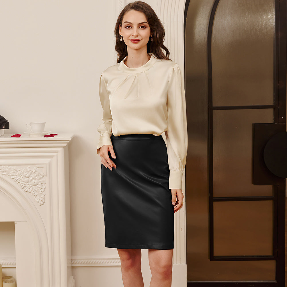 belle poque Midi Leather Skirt for Women High Waist Bodycon Pencil Skirts Work Outfits