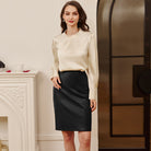 belle poque Midi Leather Skirt for Women High Waist Bodycon Pencil Skirts Work Outfits