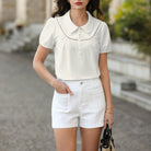 belle poque 2026 Puff Sleeve Cotton Blouses for Women Peter Pan Collar Dressy Work Shirts