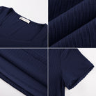 belle poque Women's Lace Trim Tops Slim Fit Ribbed Knit Basic Tee Tops