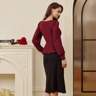 belle poque Women Vintage Ruched Tops Puffed Long Sleeve Peplum Hem Tops