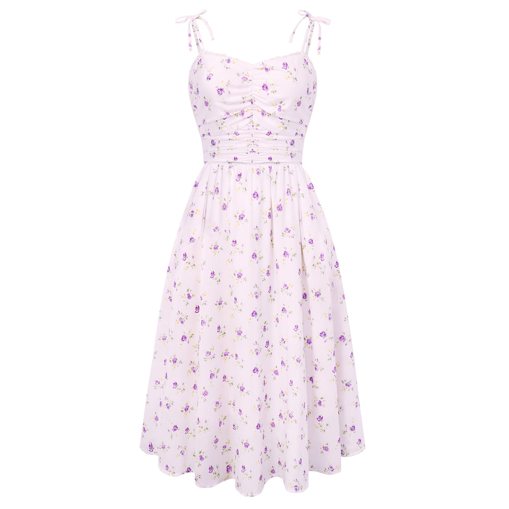 belle poque Women Spring Summer Wedding Guest Dress 2026 Midi Tea Party Ruched Sundress Purple