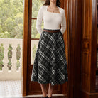 belle poque Women Vintage Plaided Swing Skirt Elastic Waist Mid-Calf Length A-Line Skirt