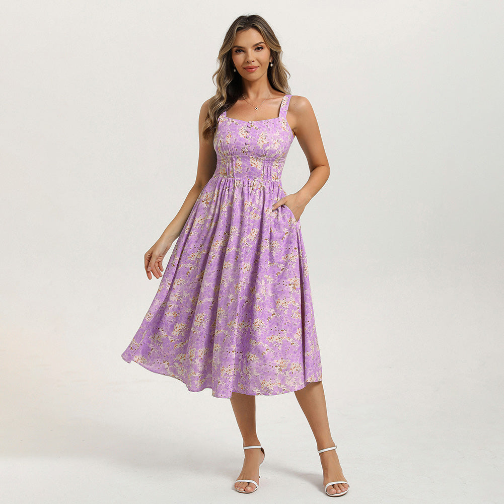 belle poque 2026 Vacation Floral Dress for Women Sundress Midi Flowy Beach Dresses