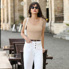 belle poque Women's Lace Trim Tops Slim Fit Ribbed Knit Basic Tee Tops