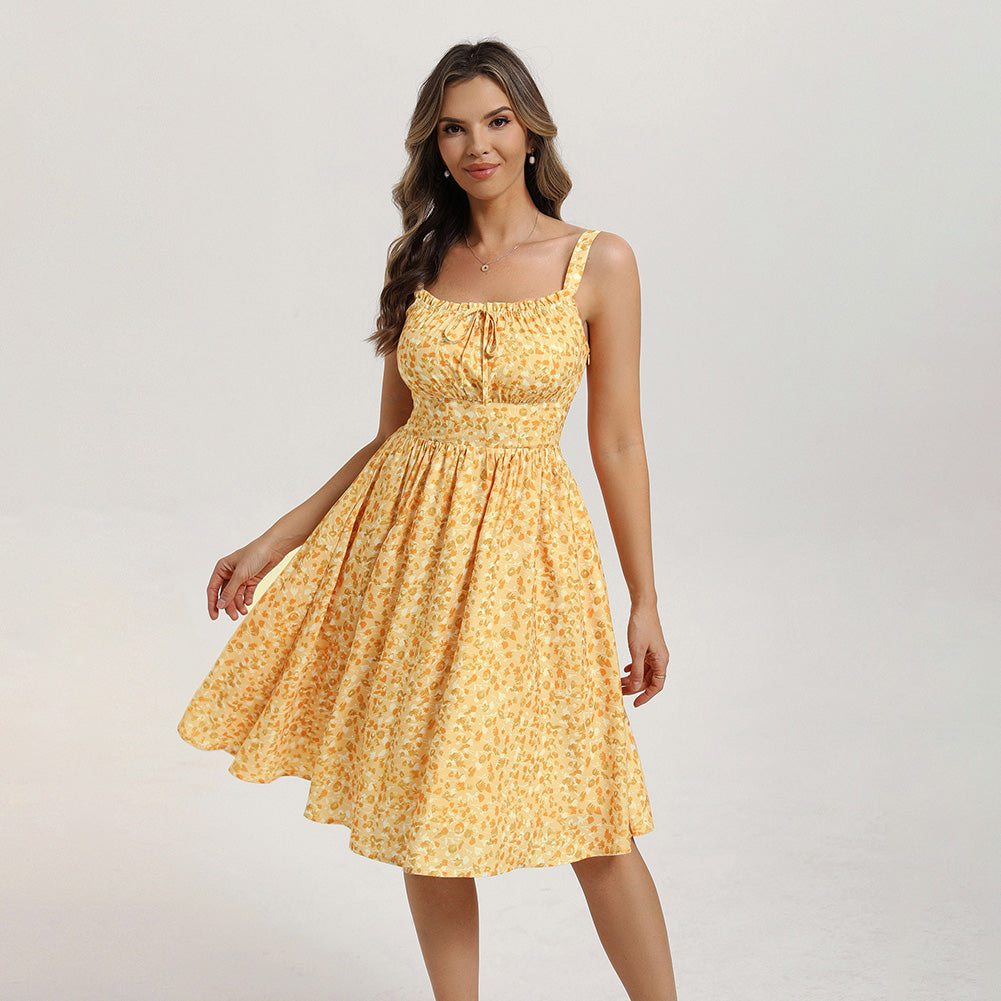 belle poque 2026 Summer Floral Dress Cute Milkmaid Dress with Pockets