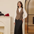 belle poque Women Double Breasted Vest Coat V-Neck Handkerchief Hem Business Waistcoat