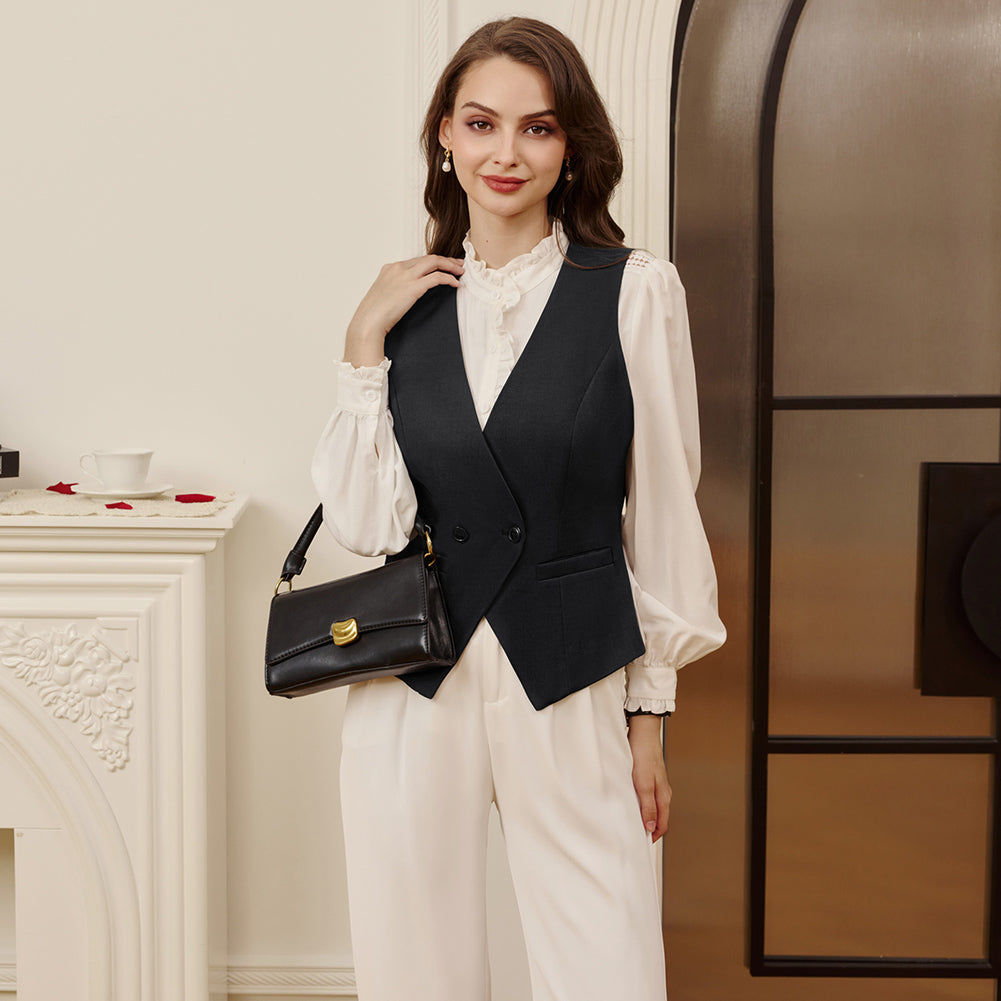 belle poque Women Handkerchief Hem Vest Coat Surplice V-Neck Slit Back Waistcoat