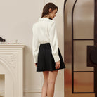 belle poque Women Vintage Shirt OL Long Sleeve Lapel Collar V-Neck Button-up Tops