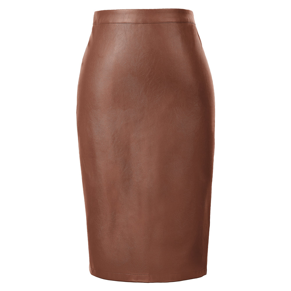 belle poque Midi Leather Skirt for Women High Waist Bodycon Pencil Skirts Work Outfits