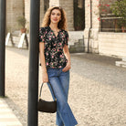 belle poque Floral Tops for Women Vacation Blouses Henley V Neck Shirts Peplum Tops