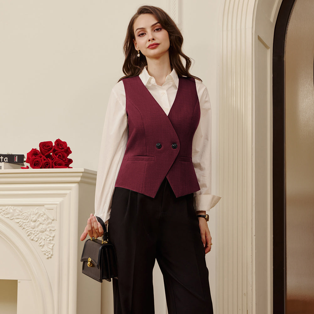 belle poque Women Handkerchief Hem Vest Coat Surplice V-Neck Slit Back Waistcoat