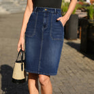 belle poque 2026 Women's Denim Skirt Knee Length Jean Skirt with Pockets