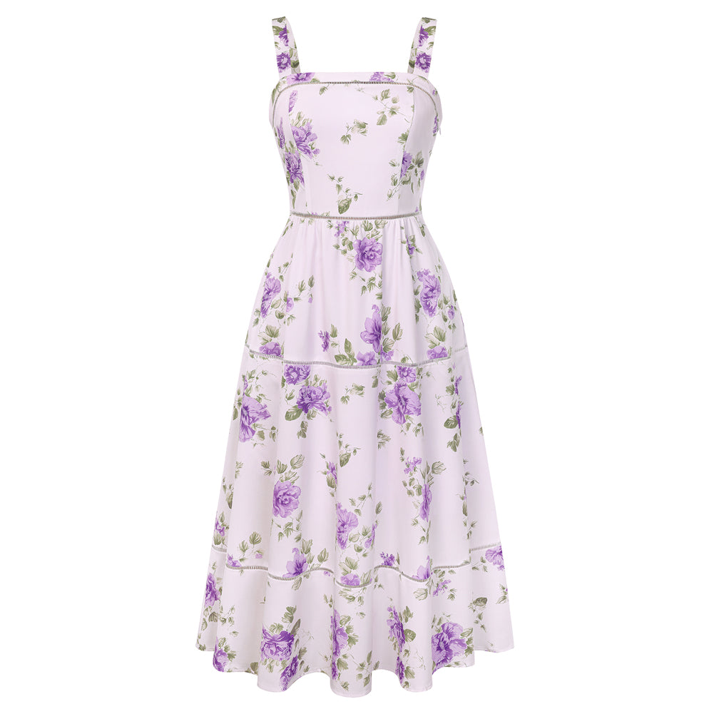 belle poque 2026 Milkmaid Dress Women Vintage Midi Tea Garden Party Sundresses with Pockets Purple
