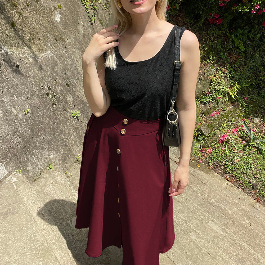 belle poque Belle Poque Women's Vintage A-Line Skirt with Slit Hem