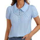 belle poque 2026 Puff Sleeve Cotton Blouses for Women Peter Pan Collar Dressy Work Shirts