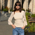 belle poque Women's Mesh Long Sleeve Tops Bow Tie Back Dressy Blouses