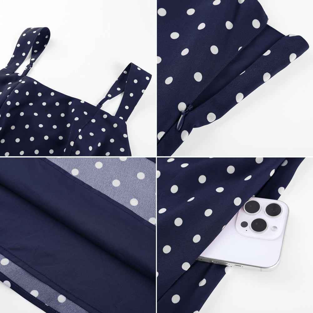 belle poque Women Vintage Polka-Dots Date Dress Square Neck Above Knee A-Line Dress