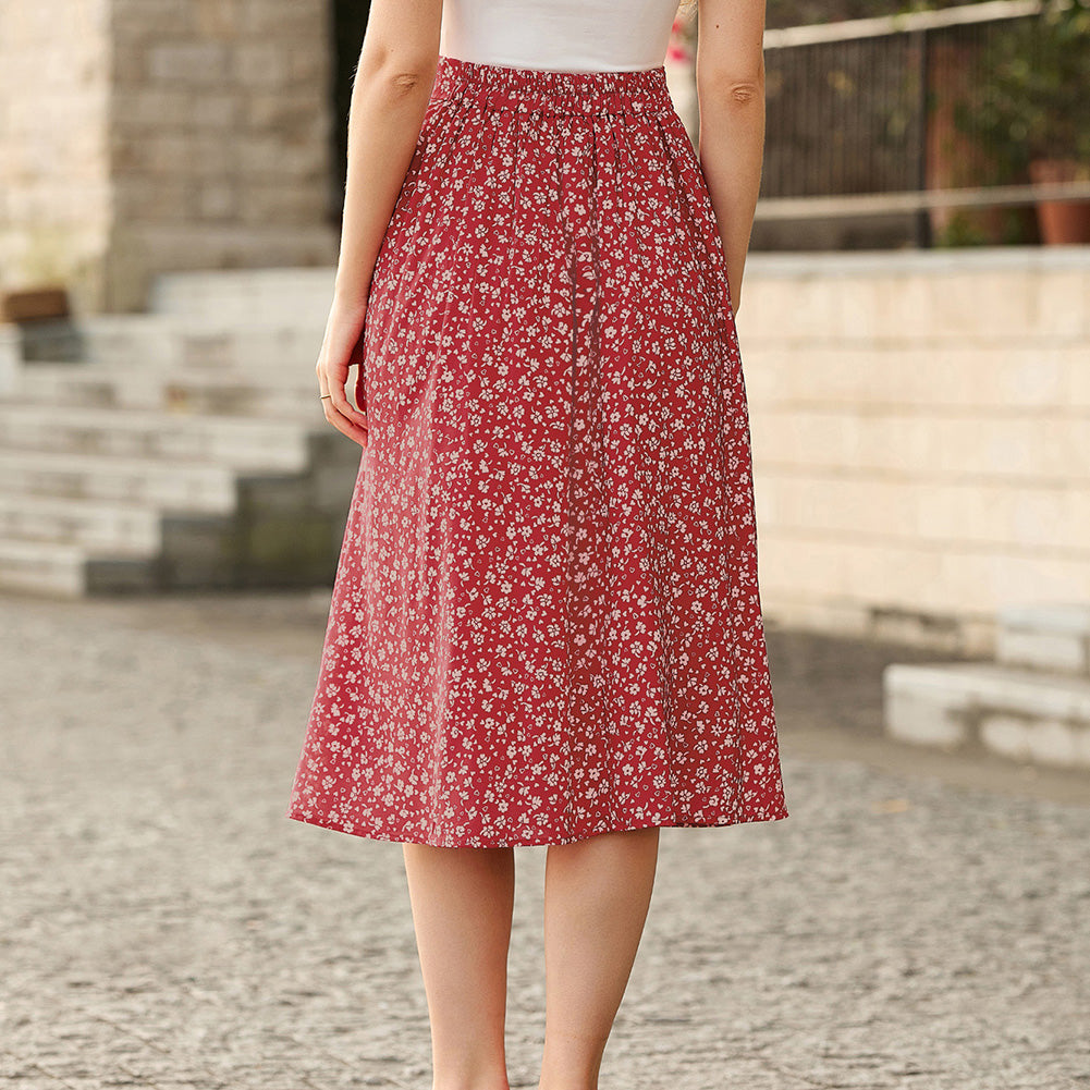 belle poque Women's Spring Summer 2026 Midi Skirts with Slit Flowy A-Line Skirt with Pockets