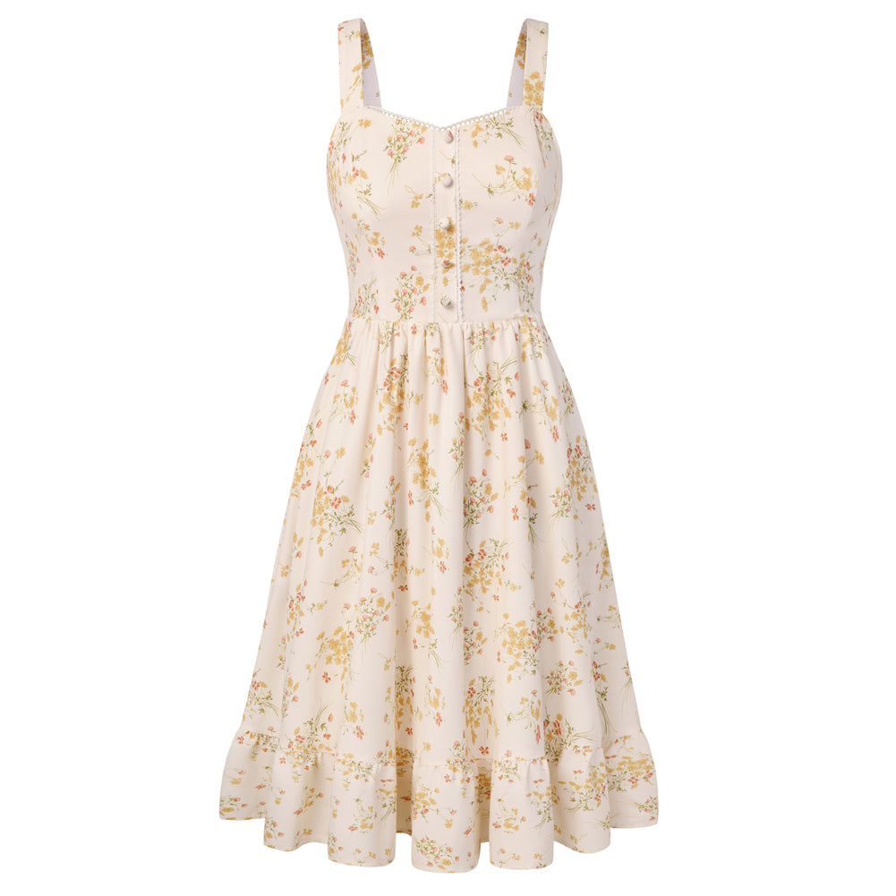 belle poque Wedding Guest Dress for Women 2026 Flowy Sundress with Pockets Yellow