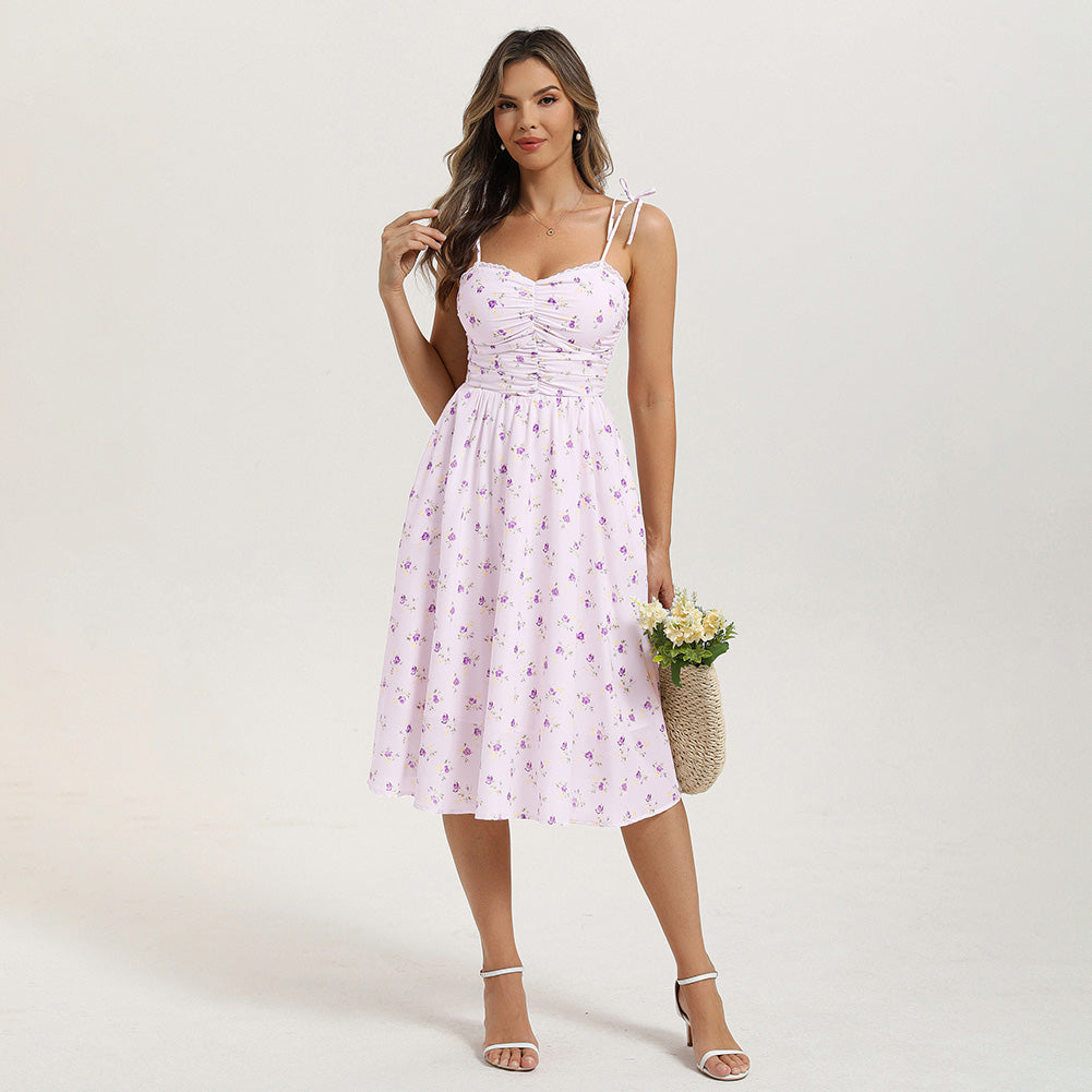 belle poque Women Spring Summer Wedding Guest Dress 2026 Midi Tea Party Ruched Sundress