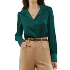 belle poque Women Vintage Shirt OL Long Sleeve Lapel Collar V-Neck Button-up Tops