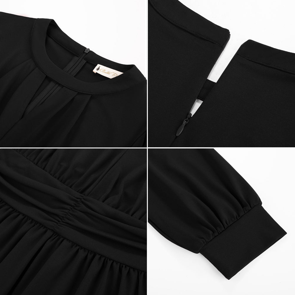 belle poque Women Retro Defined Waist Tops Long Lantern Sleeve Crew Neck Pullover Tops