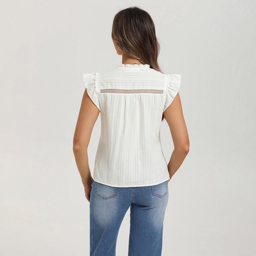 belle poque Women's Ruffle Sleeve Cotton Shirts Button Down Blouses Dressy Casual Tops