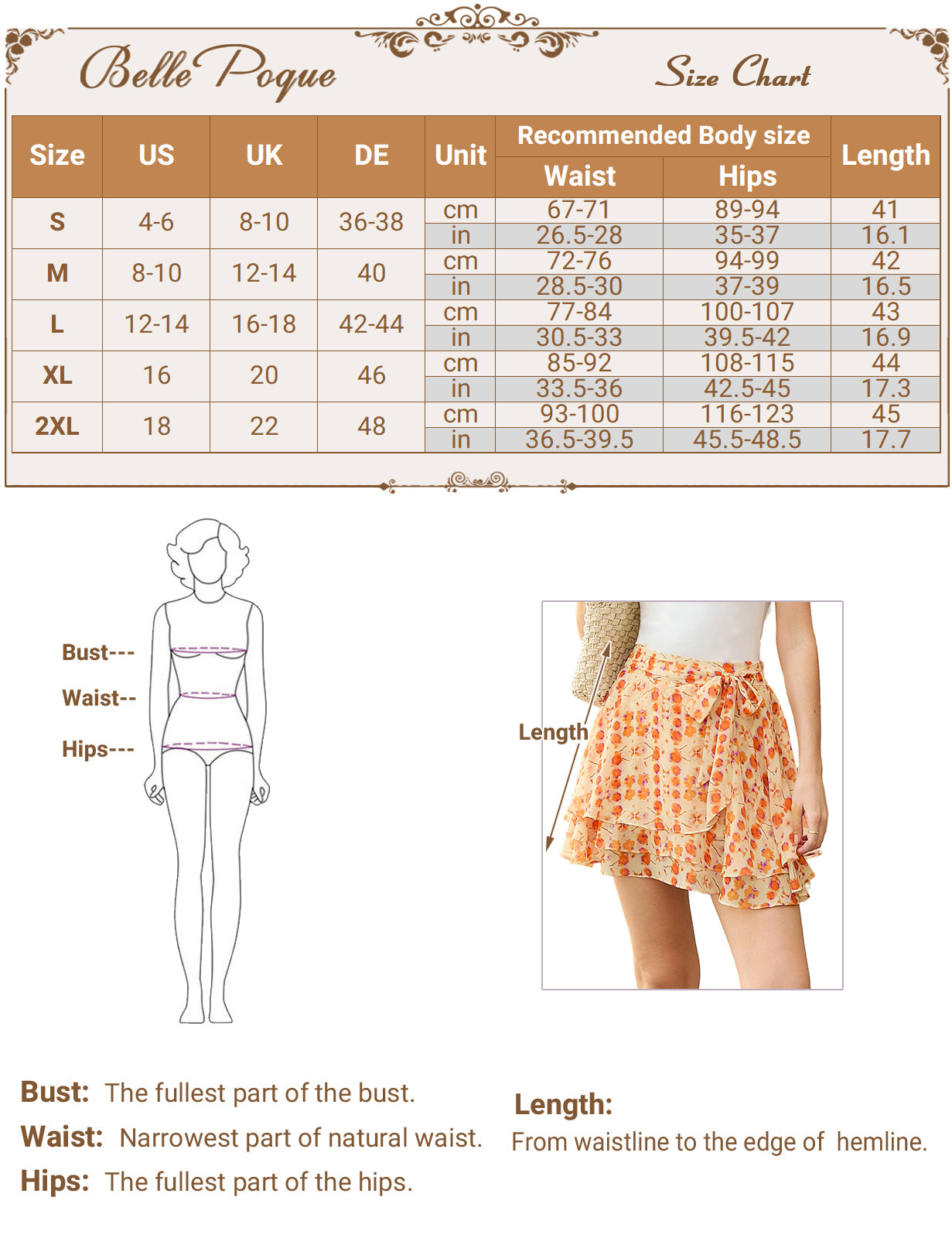 belle poque Women's Flowy Ruffle Mini Skirt with Shorts Underneath Boho Skirt Summer Skirt