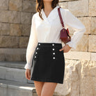 belle poque 2026 Denim Mini Skirt Button-Front Sailor Jean Skirts for Women with Pockets