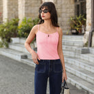 belle poque 2026 Summer Women's Tie Front Spaghetti Strap Top Sexy Cutout Crop Tank Top