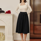 belle poque Women Vintage Swing Skirt Elastic Waist Mid-Calf Length A-Line Skirt