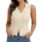 belle poque Women's Button Down Tank Tops Collared Slim Fit Office Tops