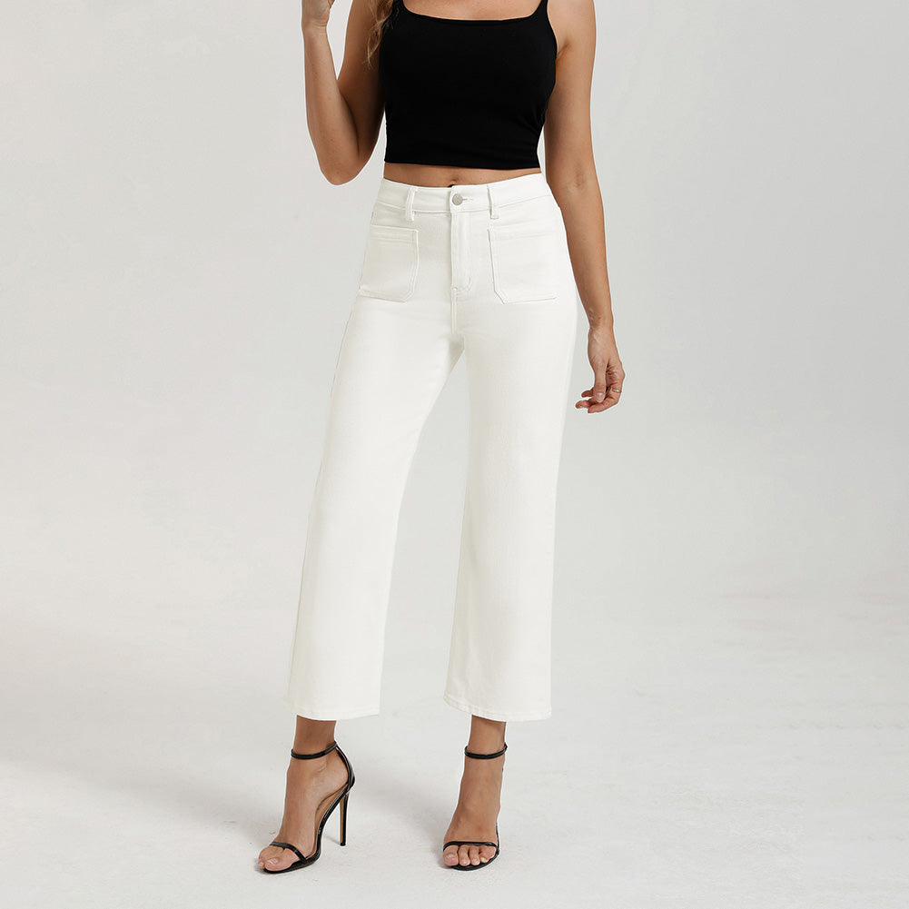 belle poque Women's Straight Leg Jeans Mid Rise Wide Leg Denim Pants with Pockets