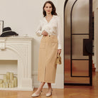 belle poque Women Cargo Skirt Long Pencil Skirt High Wiasted Skirts with Pockets & Slit