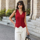 belle poque Women’s Vest Top Trendy Knitted Waistcoat Button Down Tops Suit Vest Tops