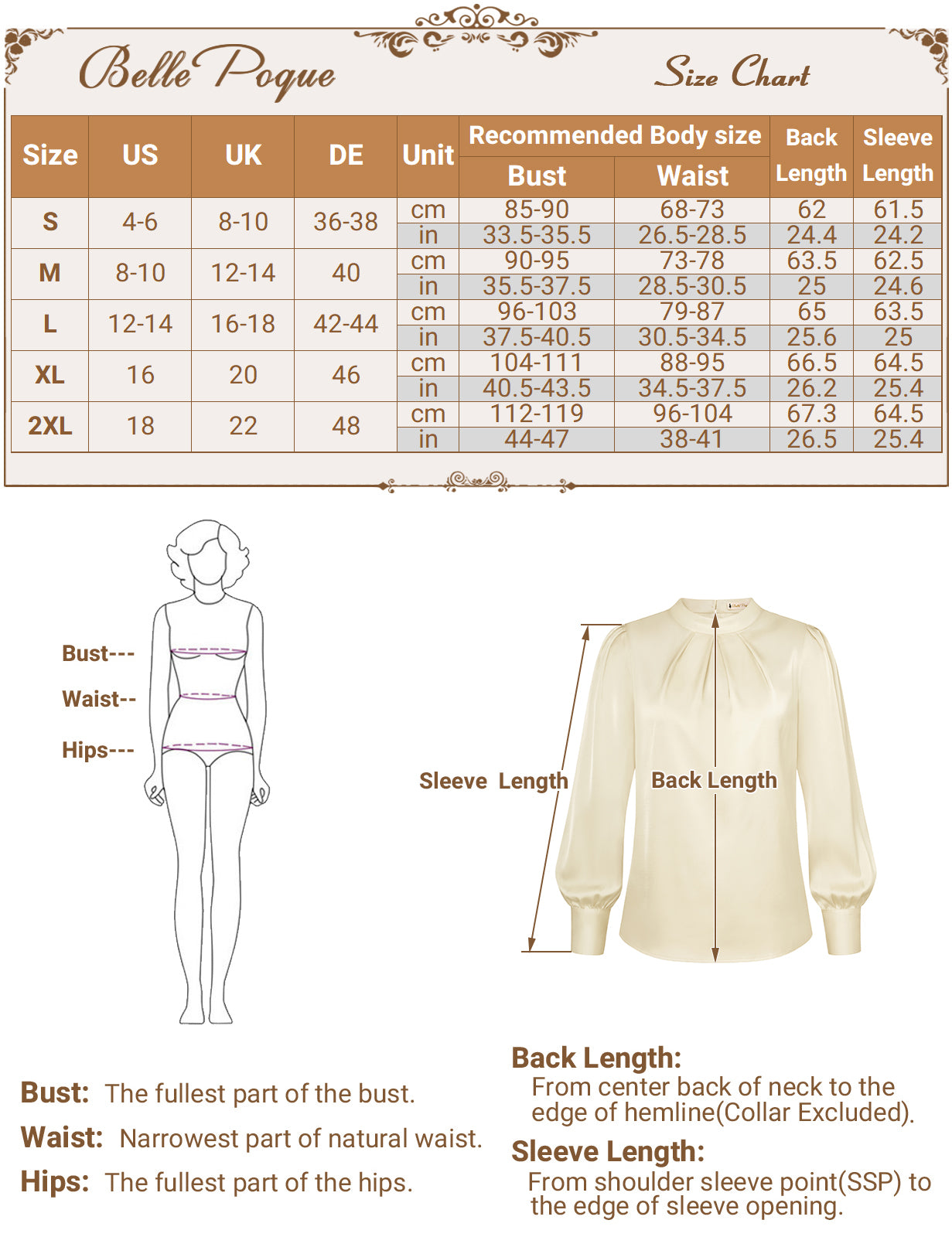 belle poque Womens Long Sleeve Satin Blouse Dressy Casual Business Tops Shirts for Office Work