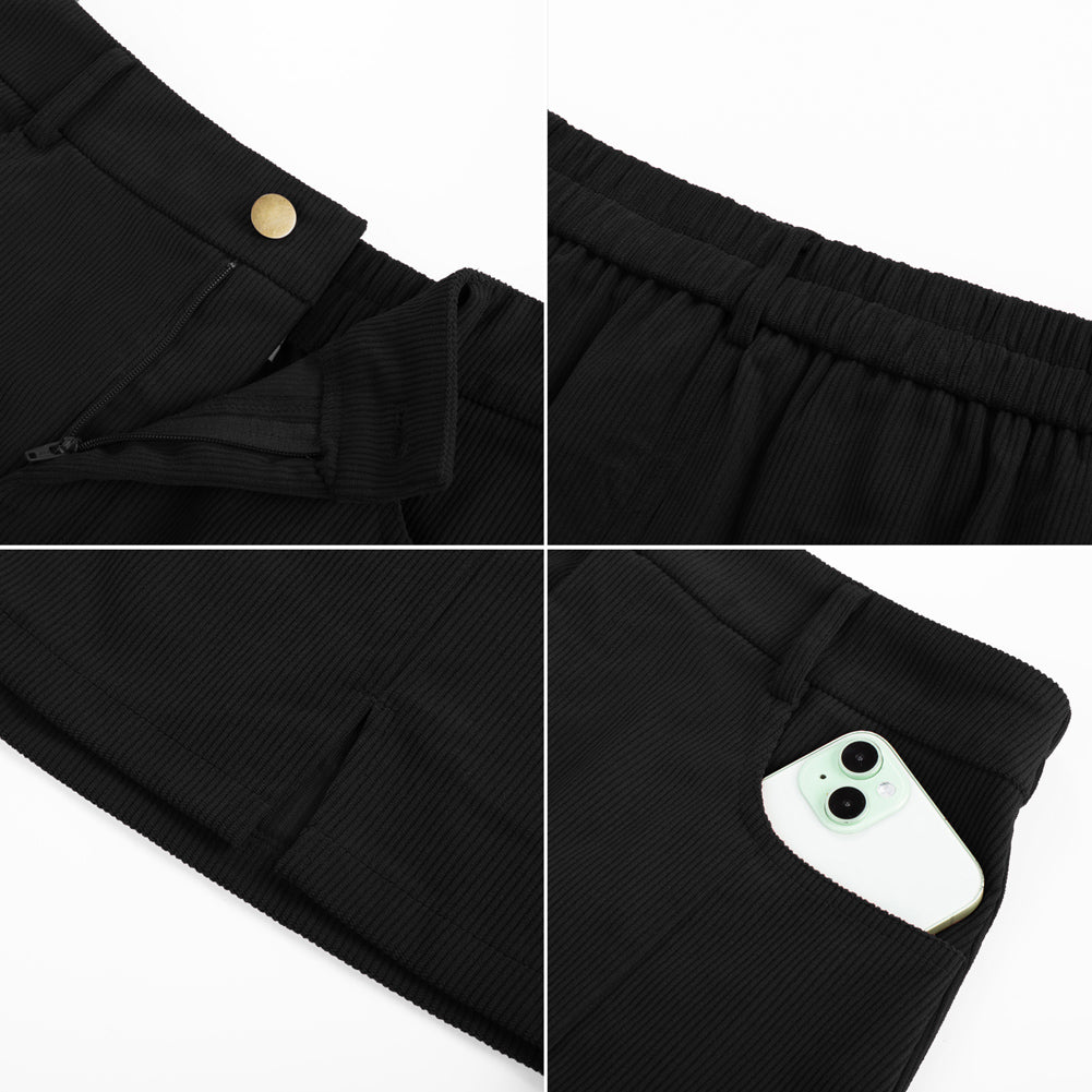 belle poque Women Corduroy Mini Skirt with Pockets Classic A-Line Fall Winter Basic Short Skirts