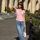 belle poque 2026 Women's Tops Pleated Bow Tie Front Shirts Spring Summer Casual Knit Top