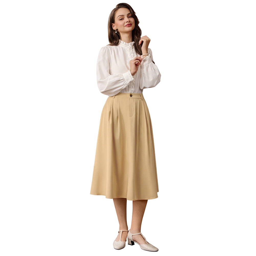 belle poque Women Vintage Swing Skirt Mid-Calf Length A-Line Skirt
