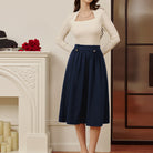 belle poque Women Vintage Swing Skirt Elastic Waist Mid-Calf Length A-Line Skirt