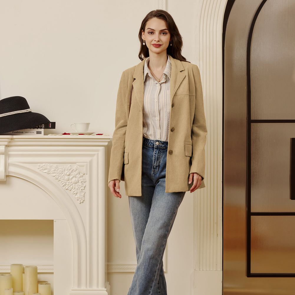 belle poque Women's Winter Corduroy Blazer Jackets Fall Work Office Jacket Coats