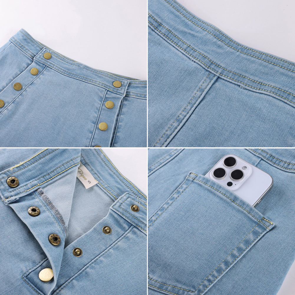 belle poque 2026 Denim Mini Skirt Button-Front Sailor Jean Skirts for Women with Pockets