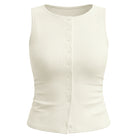 belle poque Button Down Tank Tops Ribbed Summer Vest for Work Going Out White