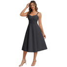 belle poque 1950s Vintage Gingham Dress for Women Sweetheart Neckline Dresses with Pockets