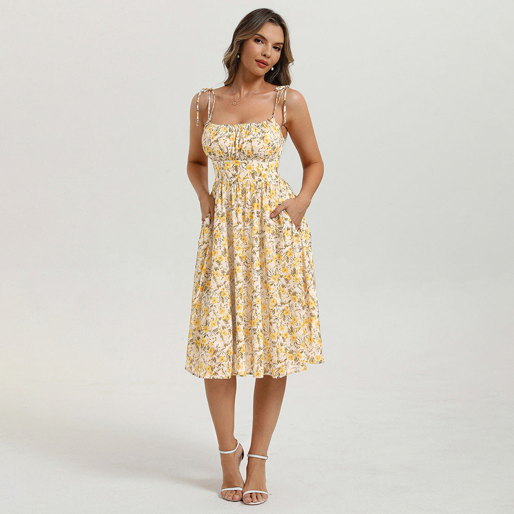 belle poque Floral Dress for Women Midi Sundress 2026 Summer Spring Casual Dresses with Pockets