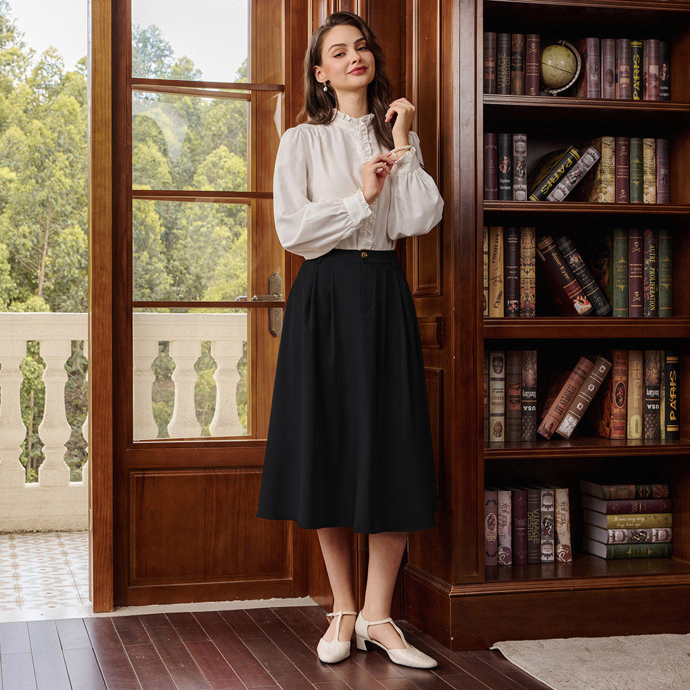 belle poque Women Vintage Swing Skirt Mid-Calf Length A-Line Skirt